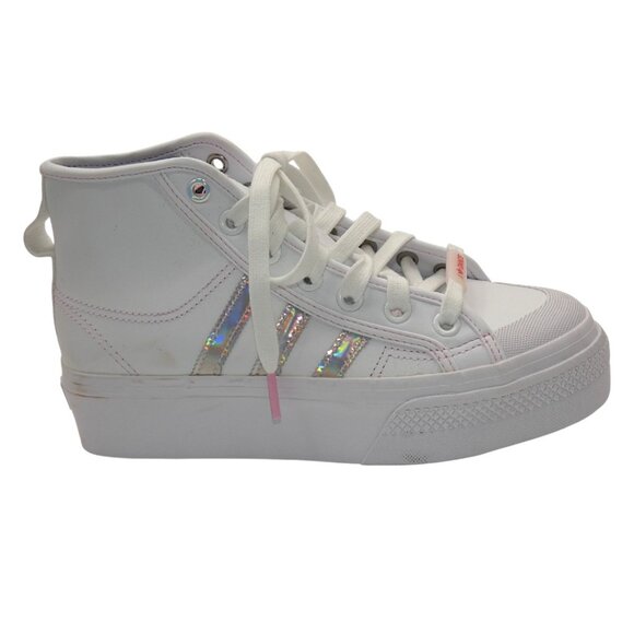Adidas Nizza Platform Mid Sneakers 6 White Holographic Stripes Y2K Streetwear - Picture 1 of 11